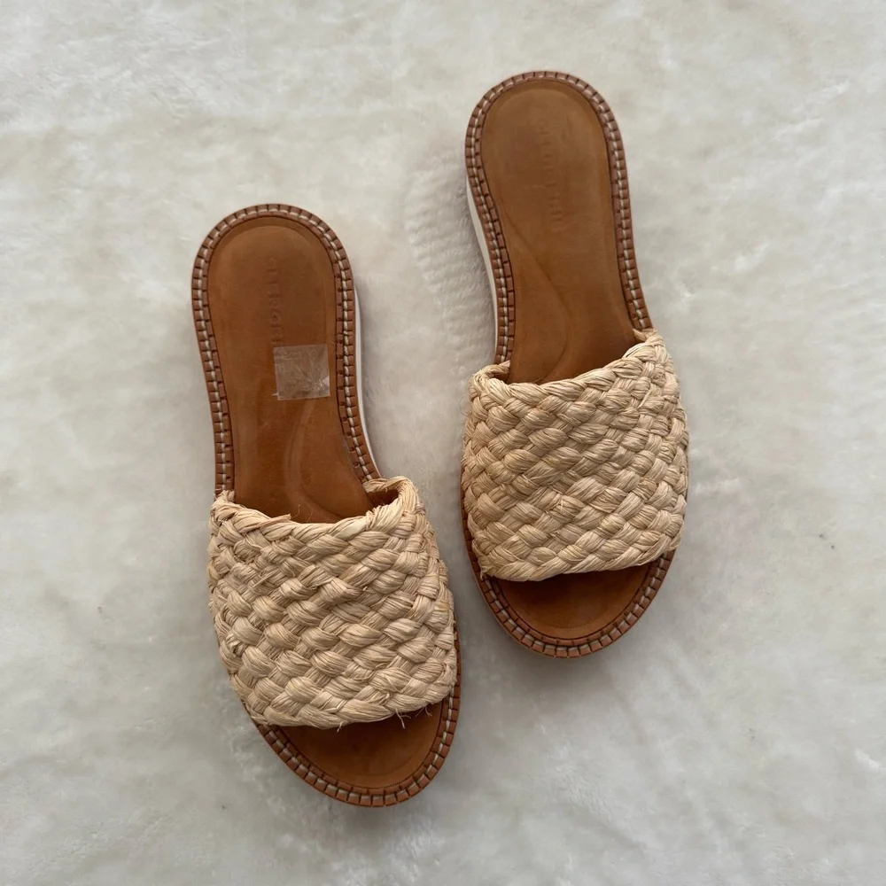 Robert Clergerie Fleurin Natural Woven Raffia Platform Wedge Sandals Size 10.5
